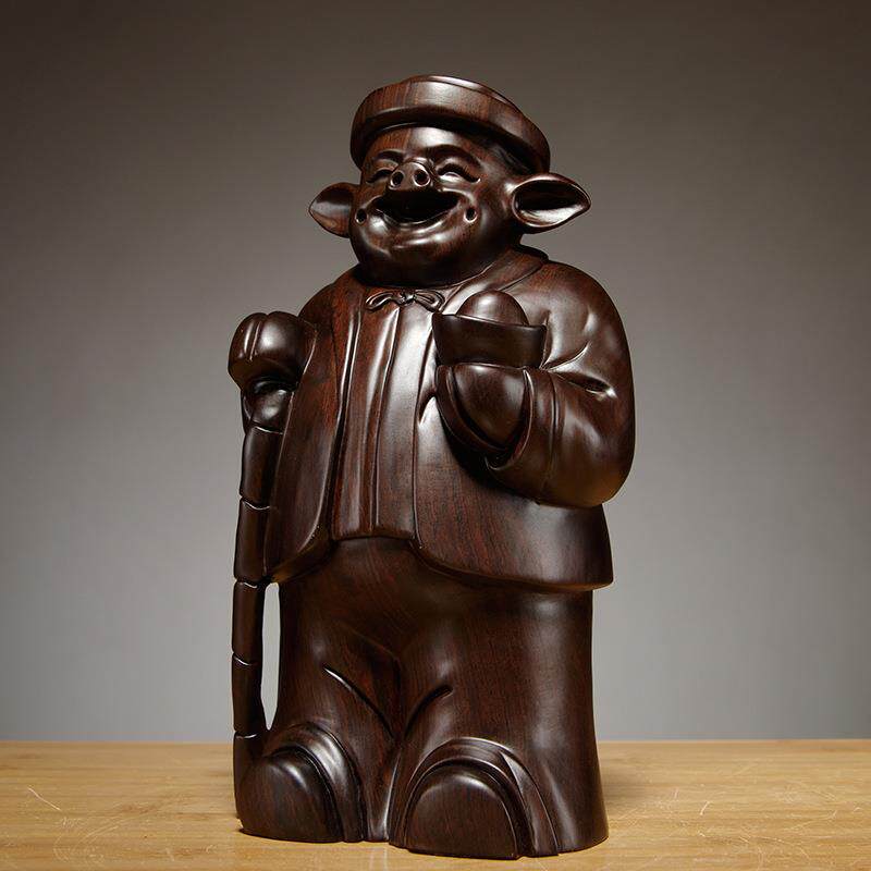 黑木雕新檀中式猪先生摆件动肖猪家物居办公室桌面装饰手BHG工生