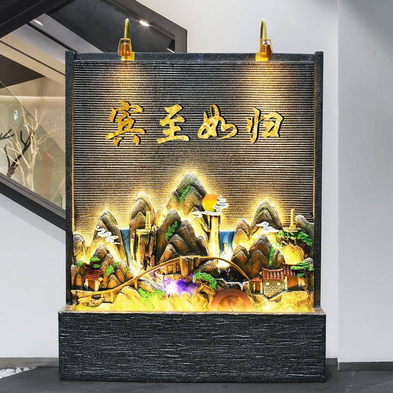 MRG大型落地假山风水轮水幕墙风水喷泉摆件办流公室招财屏造景观