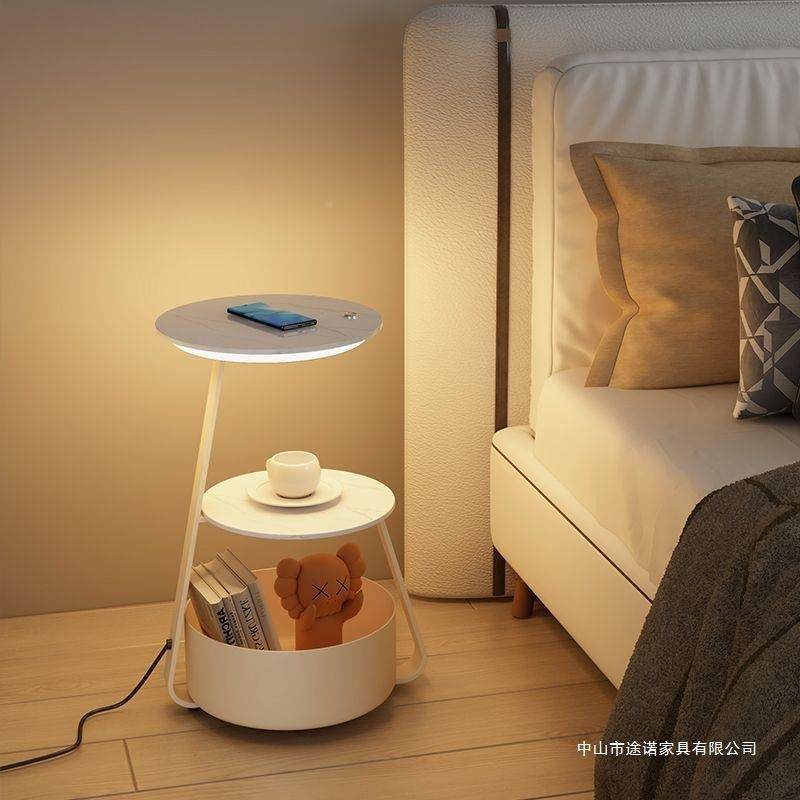 奶油卧室743床头柜台灯一体客厅发边几落地灯沙无风充线电氛围立