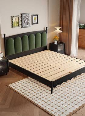 房软包床黑色美床现代现代风实木床典雅法式复婚VEH古单床式榉木