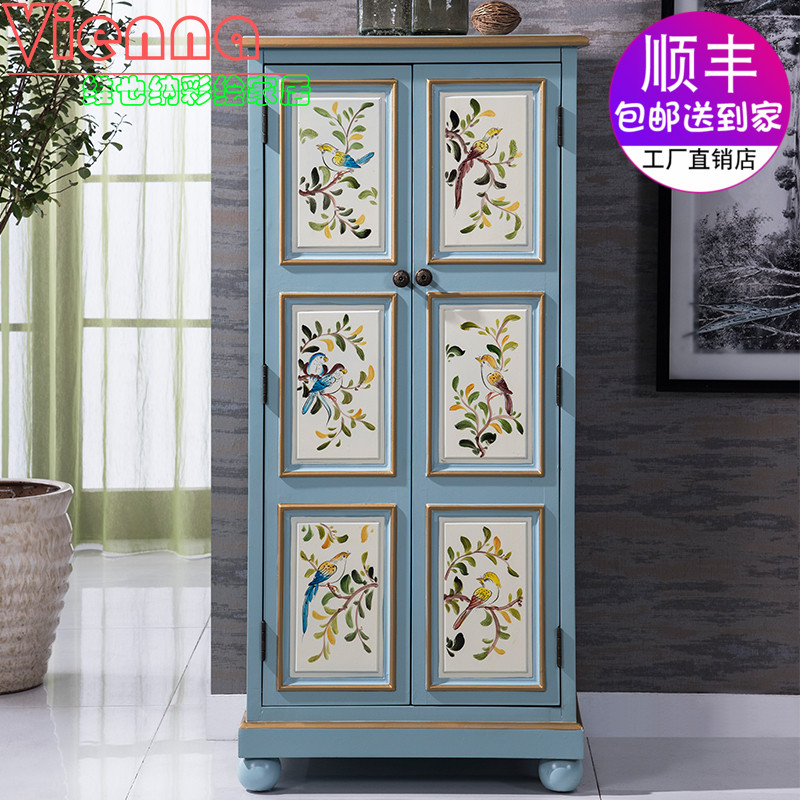 速发美家式俱乡村柜古实木彩绘鞋柜多层鞋架仿古收纳复边柜角柜装