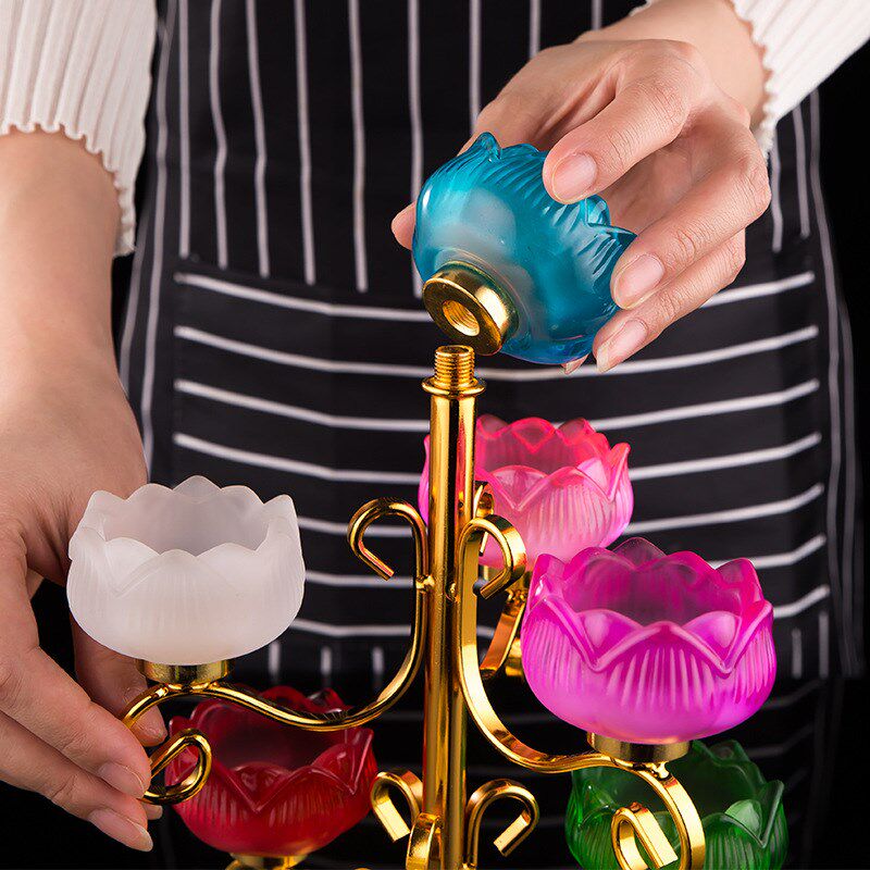 速发七星琉前烛台家用酥油灯灯座莲花璃座支架台佛灯供灯