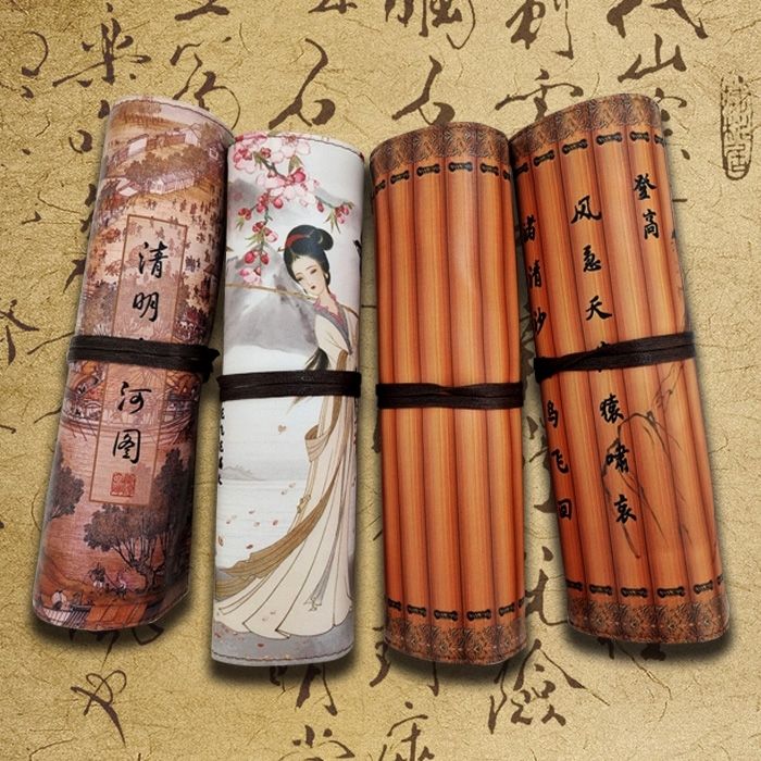 速发古风笔帘卷轴笔袋竹简初中小学生简约大容量男生韩版创意文具