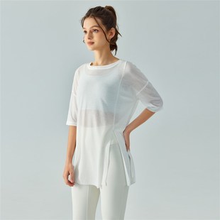 速发轻薄瑜伽运动网纱罩衫夏天干款遮屁股长款健身上衣速松宽薄中