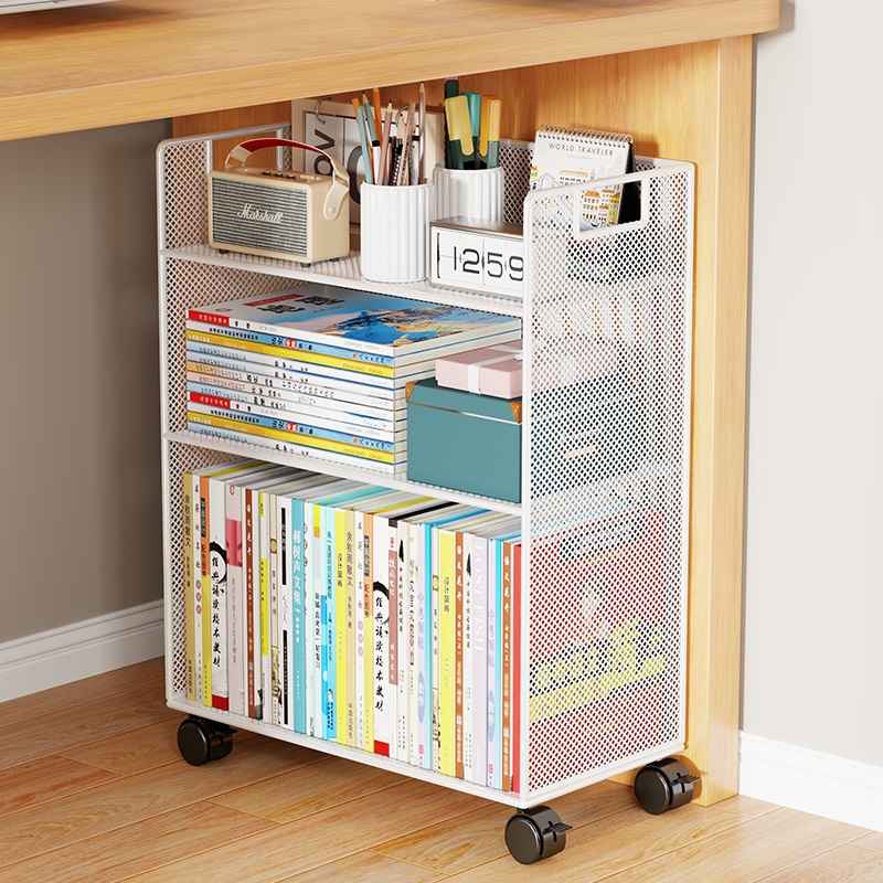 速发桌下置物架书桌旁小书架可轮动带移落地办公桌边推车收纳书柜
