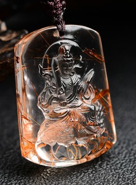 速发红发晶文殊菩萨佛吊坠属兔守护神兔年本命佛发晶礼物水晶项链