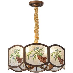 中古风客厅吊灯复古胡桃木色餐厅吧台灯创意个性艺术卧室床头吊灯