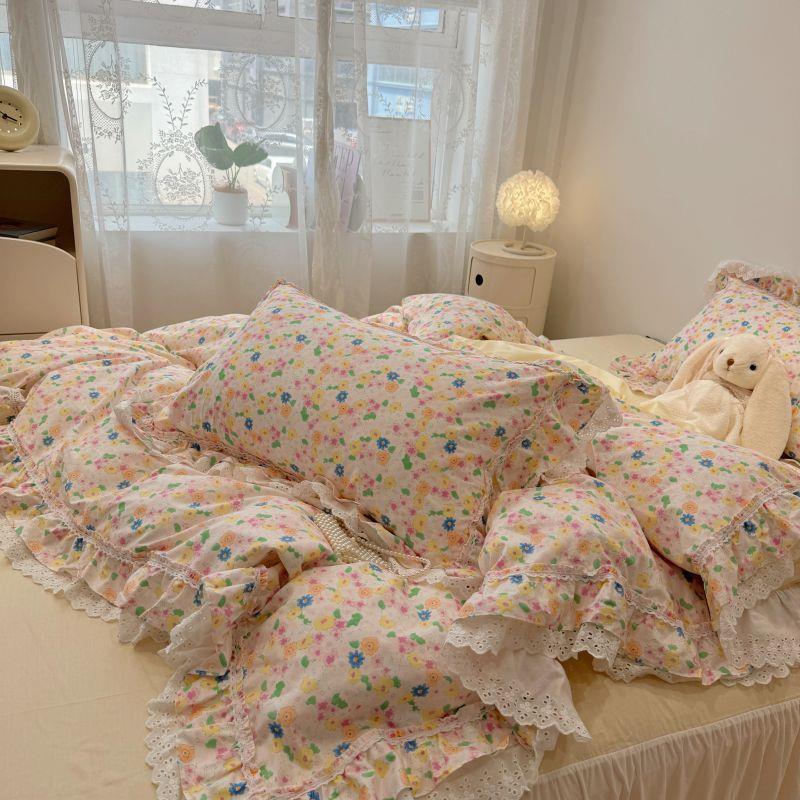 s风少yqyml心碎花女i蕾丝nyqyml边全纯花棉床裙四件套1.寓5m1.8公