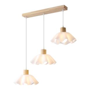 奶油风灯具现代简约花瓣造型创意原木吊灯餐厅卧室玄关装 饰灯实木