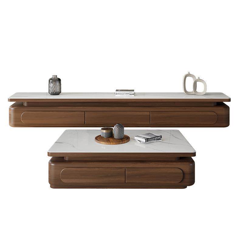 新胡桃色中古风实木茶几简约现代小户型客厅电视柜茶几组合储物柜