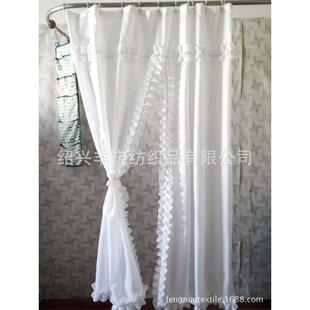 厂家直供宫廷风白色荷叶边对开式窗帘门帘隔断帘卫生间涤纶浴帘