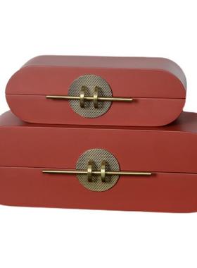 新中式样板房书房书柜客展厅博古架软装饰品假书花艺红色摆件组合