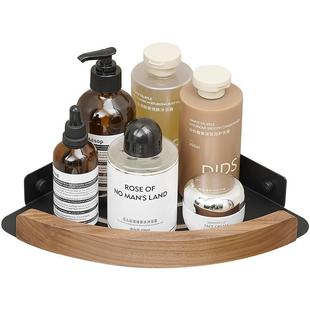 转角洗漱浴室收纳架免打孔胡桃木三角篮双层实木厕所卫生间置物架