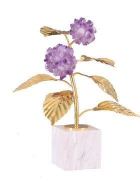 轻奢家居家饰品创意天然紫色水晶球特色样板间玄关金属摆件工艺品