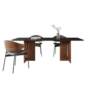 德利丰岩板餐桌复古侘寂风实木意式 极简设计师长方形餐桌椅家用