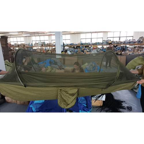 自动速开带蚊帐吊床户外单双人尼龙布野营撑杆蚊帐吊床防蚊吊床