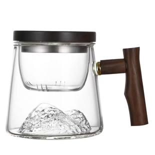 日式富士山玻璃杯山河观山杯家用喝水杯子高档茶杯茶水分离泡茶杯
