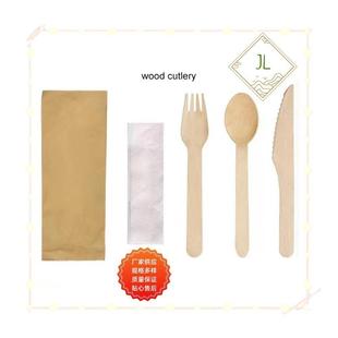 一次性木质餐具可自由组装 可降解桦木刀叉勺三件套木制餐具套装