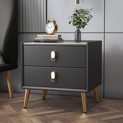 轻奢岩板床头柜实木简约现代卧室窄床边柜网红皮质高级感2023新款