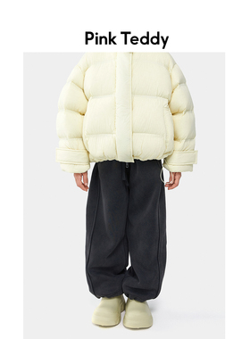 PinkTeddy儿童针织卫裤秋冬季新款百搭女童宽松加绒加厚阔腿裤子