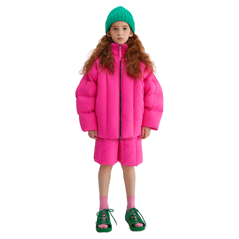 PinkTeddy童装儿童粉色羽绒服新款冬季保暖女童装蝙蝠袖加厚外套