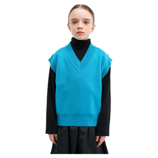PinkTeddy童装女童蓝色毛衣马甲春秋装儿童百搭毛织套头背心上衣