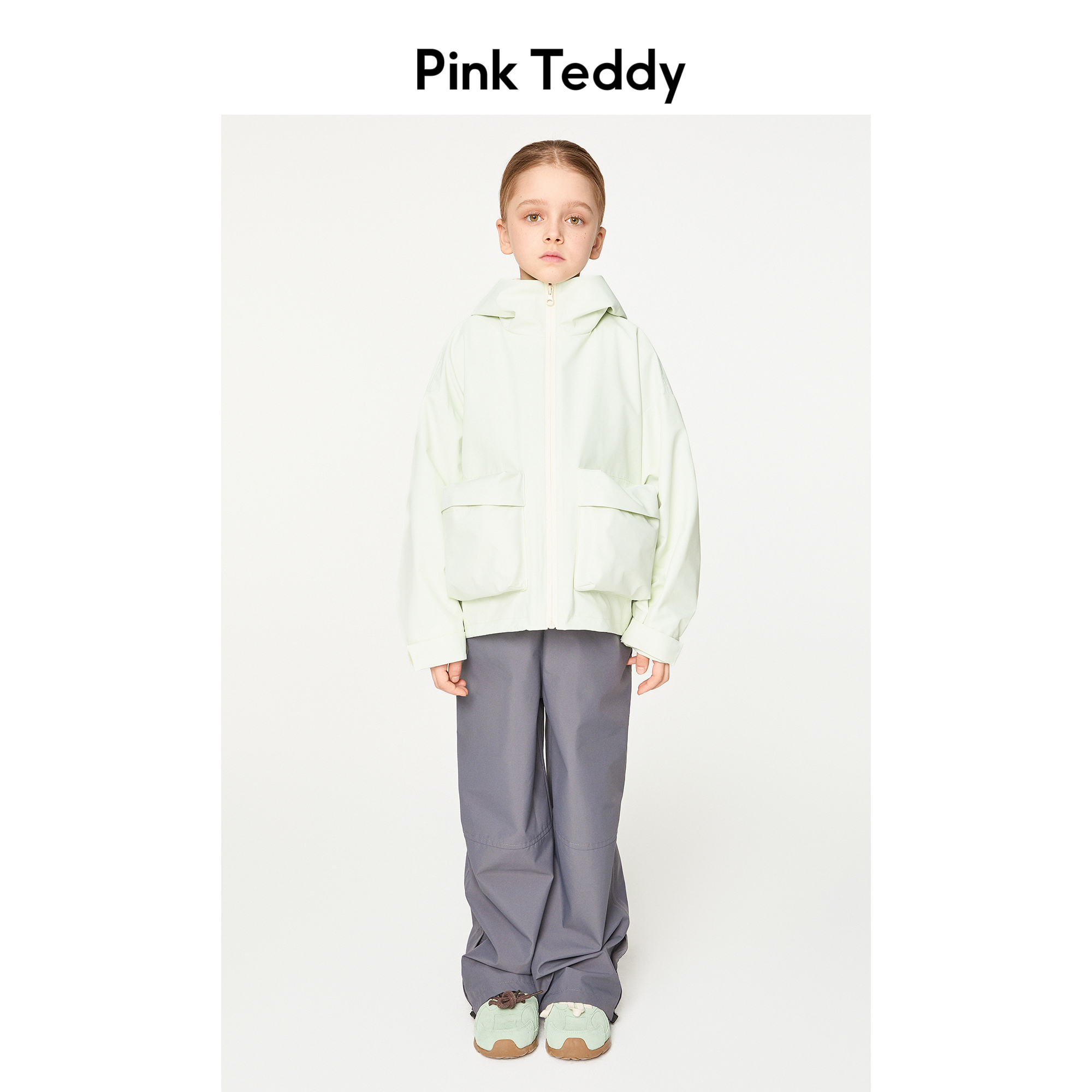 PinkTeddy女童冲锋衣连帽外套