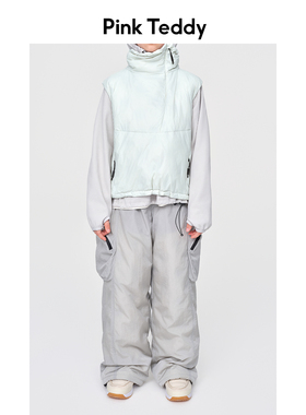 PinkTeddy童装口袋工装羽绒裤冬季新款儿童女童灰色保暖长裤子