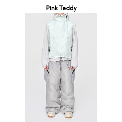 PinkTeddy童装口袋工装羽绒裤冬季新款儿童女童灰色保暖长裤子