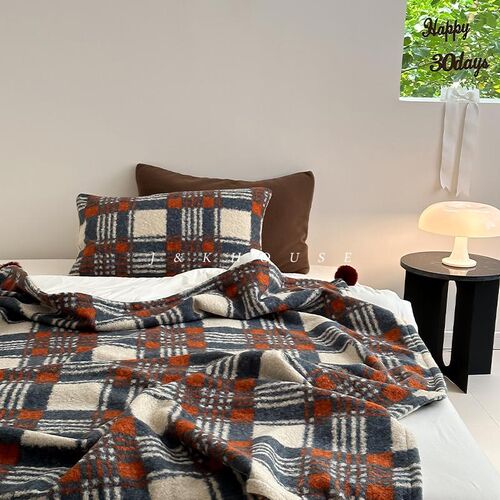 Retroc羊卷妮双面盖毯午睡毯英伦风复古格子沙发毯床尾毯车载毯