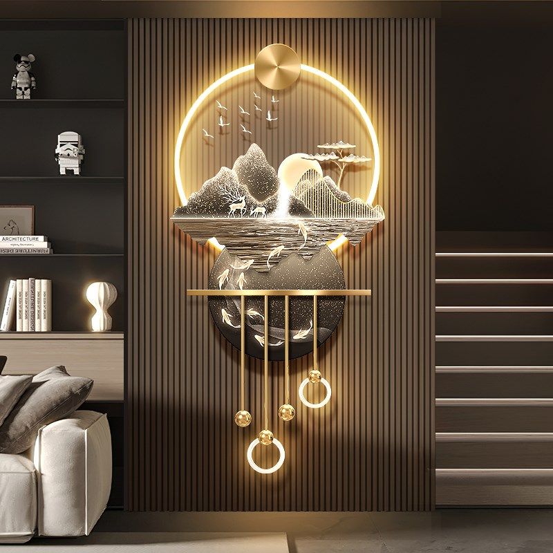 旭日东升客厅电视格n栅装饰挂件流水生财九鱼图玄关背景墙壁画带,家居饰品,现代装饰画,淘宝优惠券,粉丝福利购,淘宝优惠卷