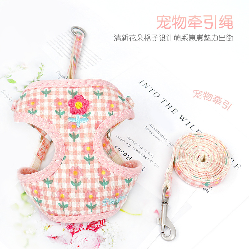 日本品质宠物胸背带 背心式刺绣狗背带狗狗牵引绳中小型犬宠物用