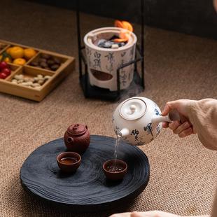 ｜围炉煮茶炉可干烧煮茶壶侧把壶老岩泥粗陶煮茶器 苏打釉炭炉套装