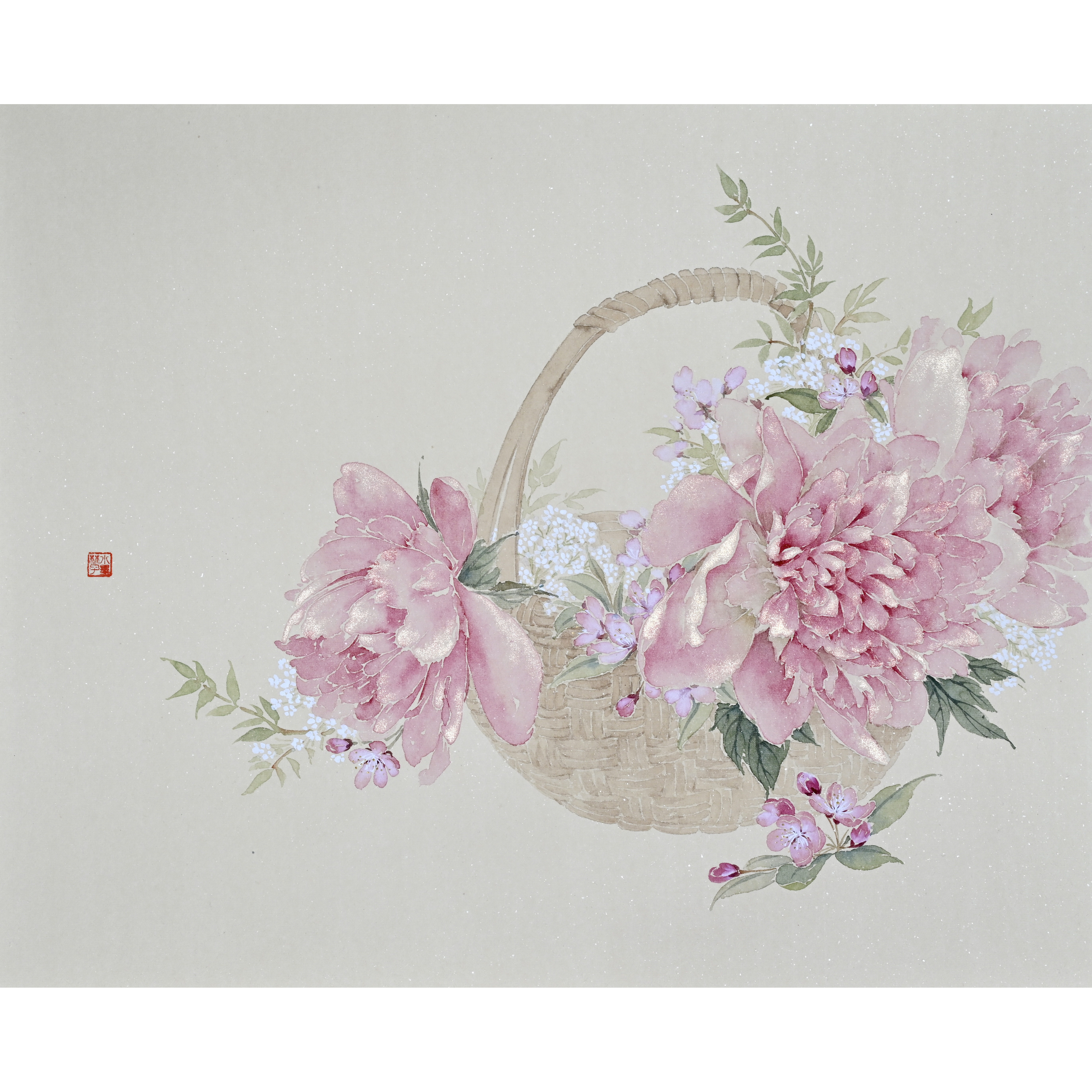 老师同款【花篮】熟宣浅仿古卡纸国画没骨画花鸟