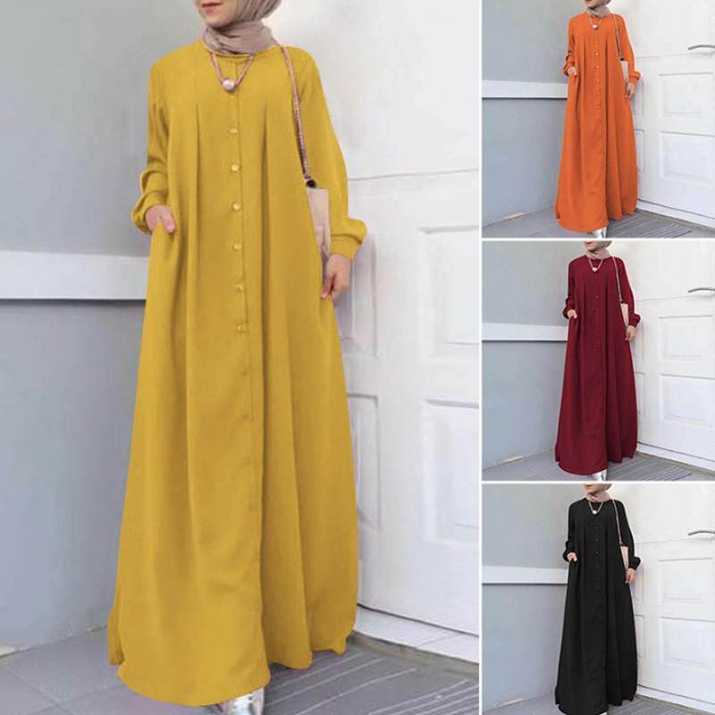 马来西亚民族风沙特单排扣袍子宽松迪拜长袍女Dubai robe dresses
