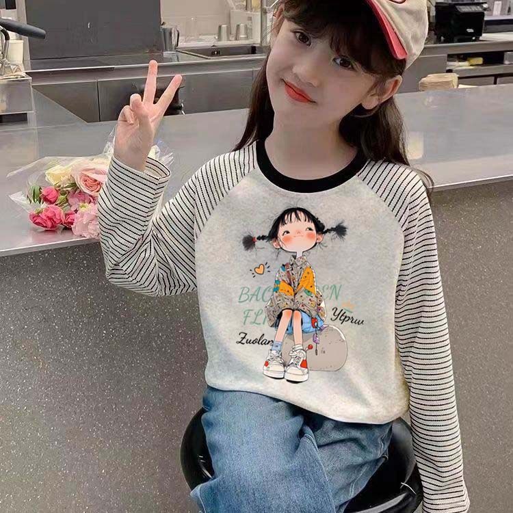 纯棉女童条纹圆领长袖T恤2026春秋新款儿童宝宝卡通韩版印花上衣,童装/婴儿装/亲子装,T恤,淘宝优惠券,粉丝福利购,淘宝优惠卷