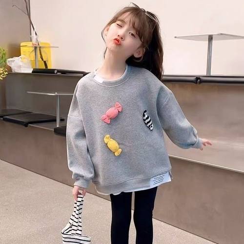 纯棉女童假两件长袖卫衣2025春秋装新款韩版儿童宝宝洋气百搭上衣