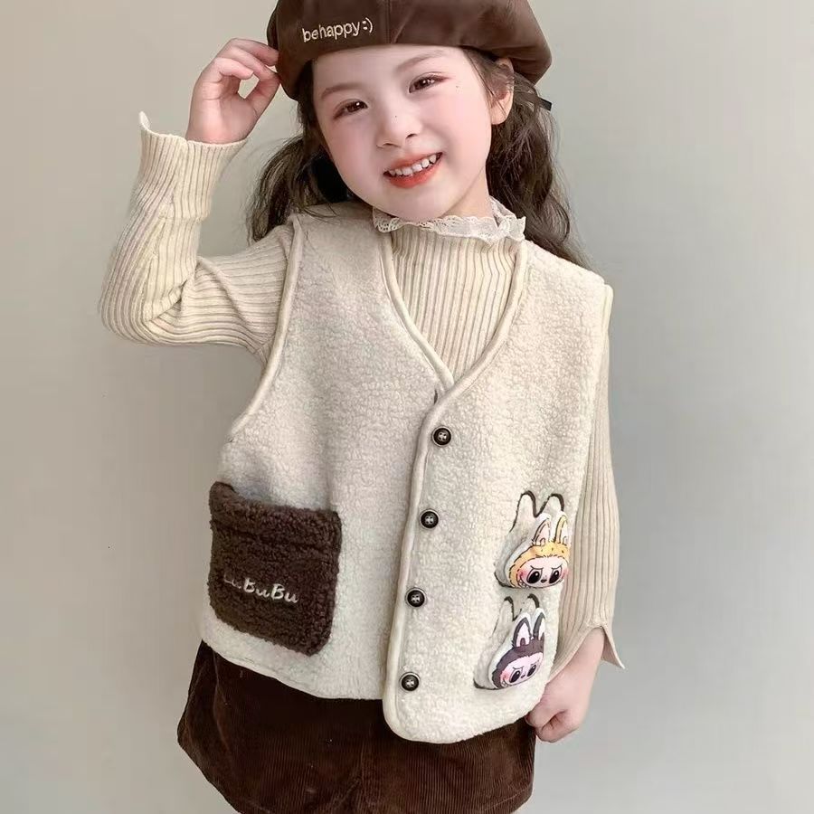 女童加绒加厚一体绒背心马甲外套秋冬季新款儿童宝宝洋气保暖上衣