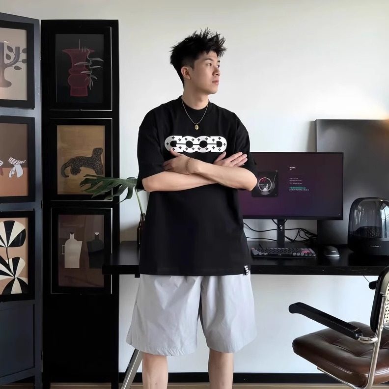 GOOD彩钻短袖朱智鑫同款GOODBRANCH彩钻LOGO镂空短袖T恤男女同款