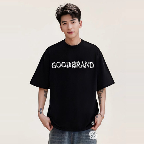 GOODBRANCH 珠片标语短袖 basic夏季时尚高级感宽松T恤男女同款潮