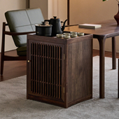 北美黑胡桃木茶水柜可移动茶台烧水壶一体茶几沙发侧边柜实木边几