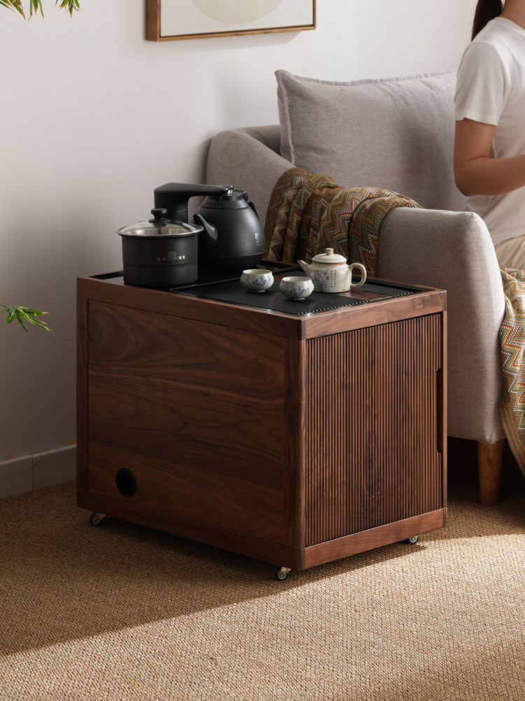 北美黑胡桃木烧水壶一体茶几边柜实木可移动边几茶水柜沙发侧边柜