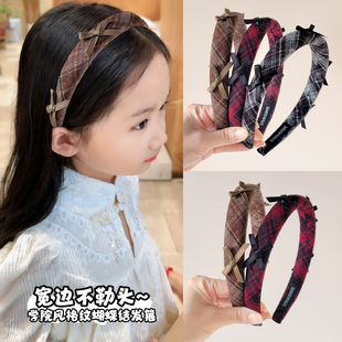 女童学院风格 纹蝴蝶结发箍女孩高颅顶压发头箍宝宝不勒头宽边发饰