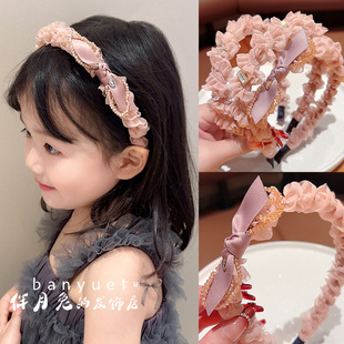 伴月兔2025新款 褶皱网红超仙蝴蝶结发饰头箍儿童复古纯小女孩头饰