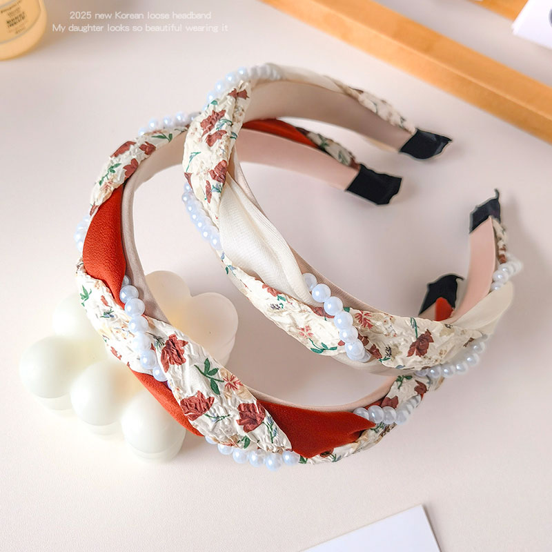 儿童发箍女童复古碎花珍珠发卡