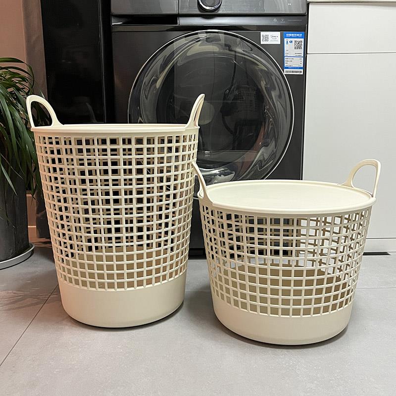 VIELE 米白色收纳筐脏衣篓卫生间放衣物收纳篮家用PP洗衣篮带盖子