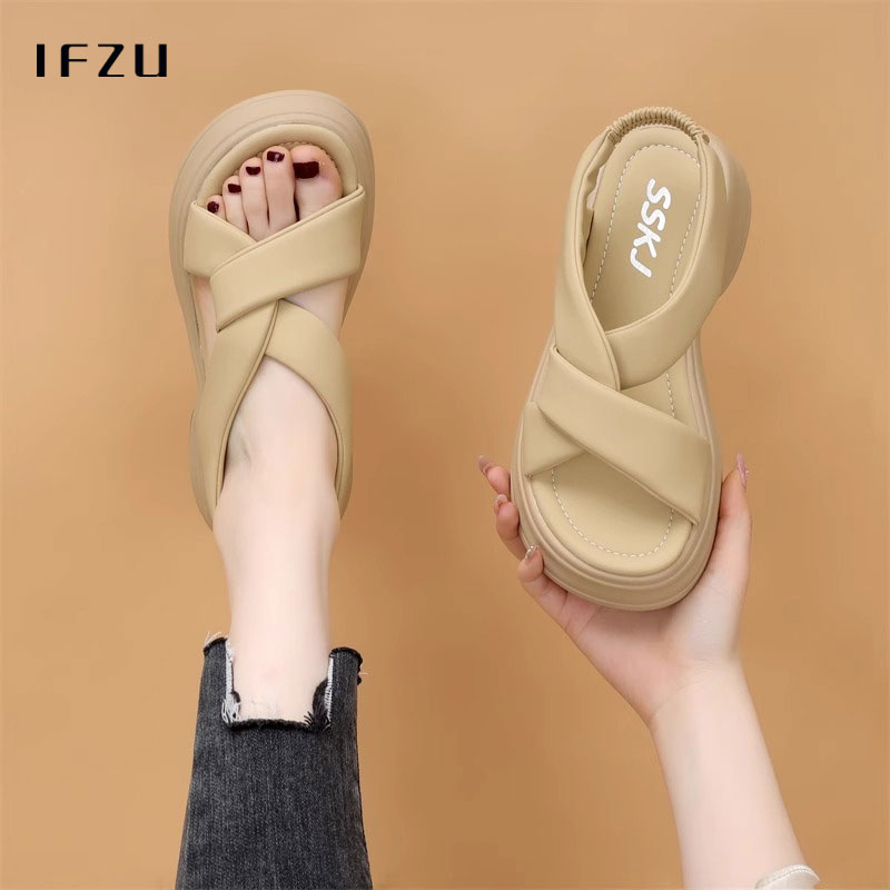 真皮厚底凉鞋女2025夏季新款外穿仙女风小个子增高松糕软底罗马鞋