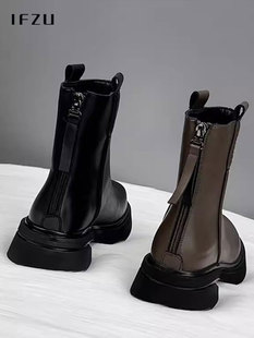 春季 风格 和秋季 小增高单靴英式 羊毛衬 2025新热风格 真皮厚底女靴