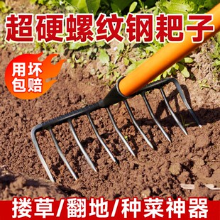 速发子心耙实老式铁耙草家用田地耙子种地工具农用木柄九齿钉耙搂