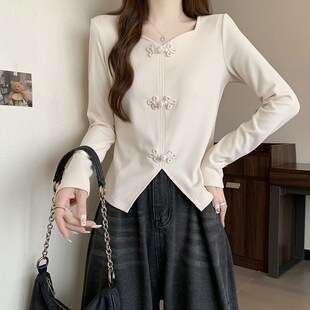 速发大码新中式盘扣长衣T恤底季设计感国风上袖遮肚打春衫